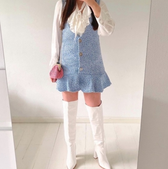 Zara RUFFLED TEXTURED PINAFORE DRESS - Picture 7 of 17